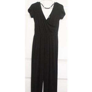 Express Jumpsuit Black Faux wrap Minimalist Athleisure Black Gothic Grunge Sz XS